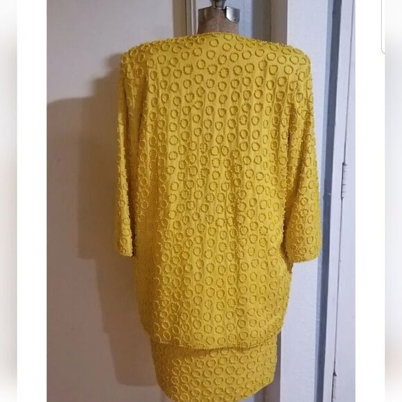 VTG 80'S He-Ro Black Tie Heavily Beaded Yellow Evening Gown/DRESS 2 PC szVTG 80' - Picture 10 of 11